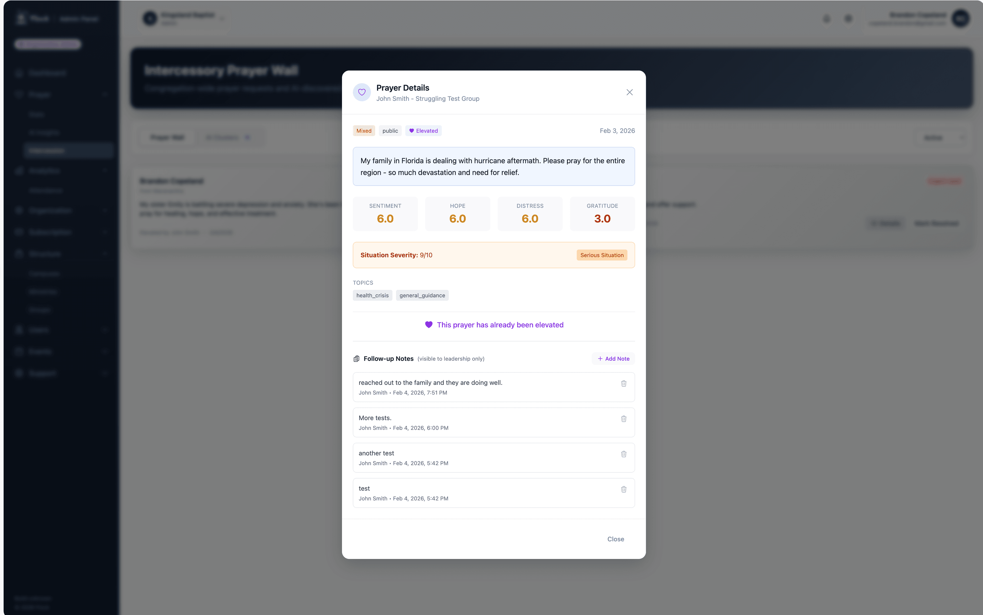 Intercessory Prayer — Admin Panel Intercessory Detail