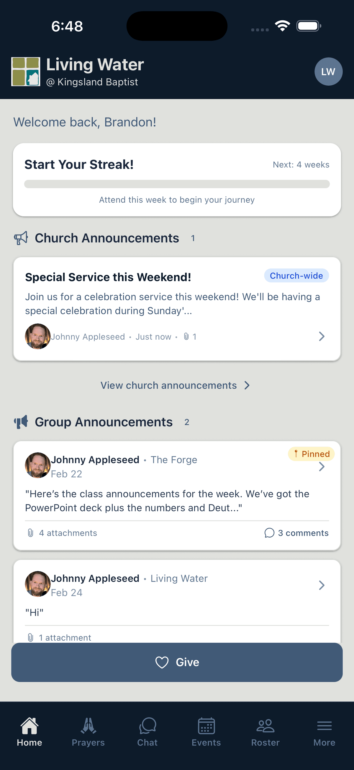 Announcements screenshot