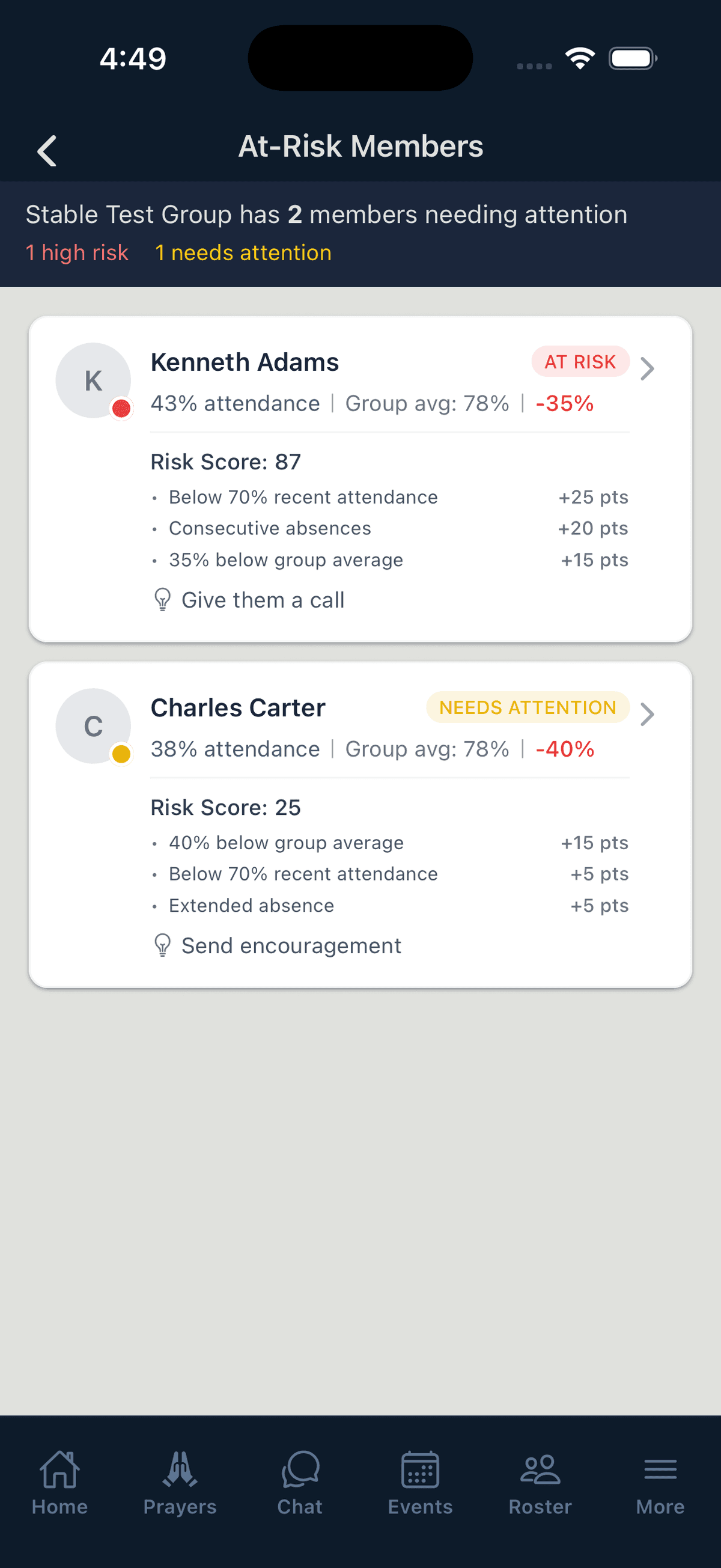 At-Risk Alerts screenshot