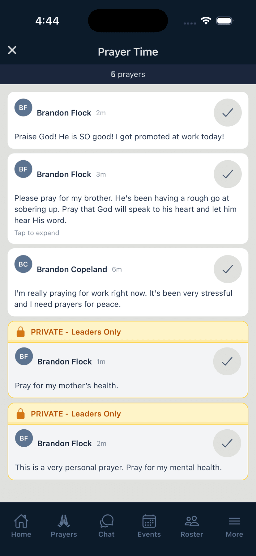 Prayer Wall — App Leader Prayer Time List